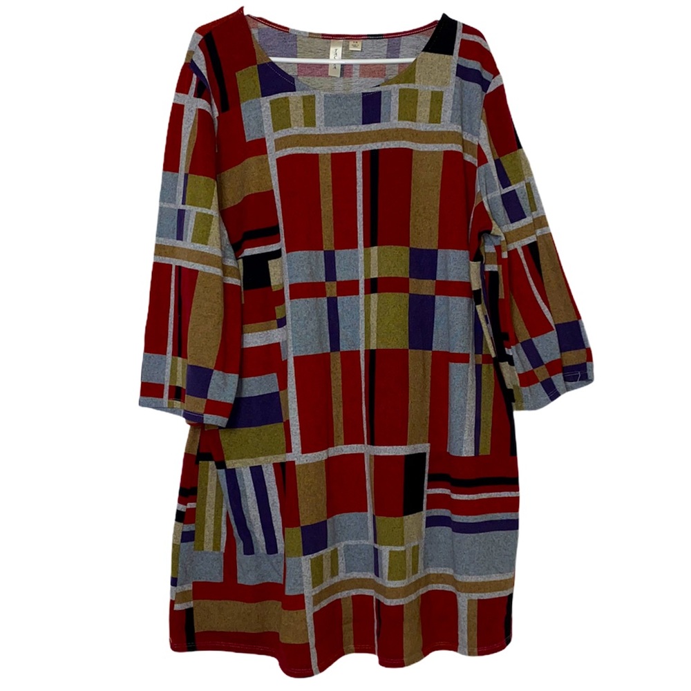 Tacera 3X multicolor 1/2 sleeve blouse scoop neck